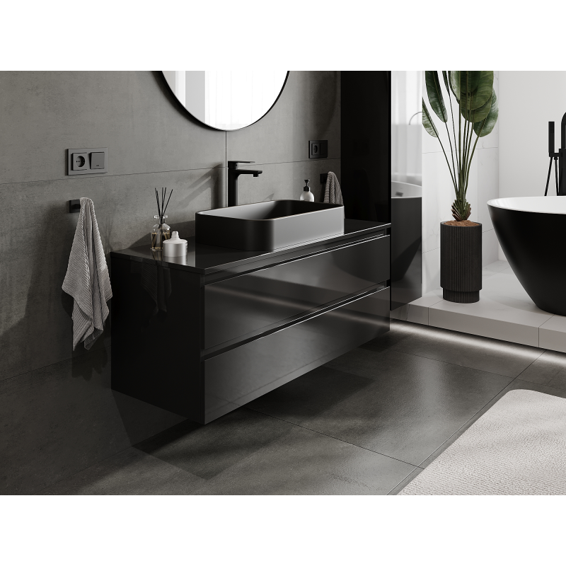 Mexen Orio Badezimmerschrank unter Waschbecken 120 cm, 2 Schubladen, Schwarz Hochglanz - 91A10-12047-2-BFF70
