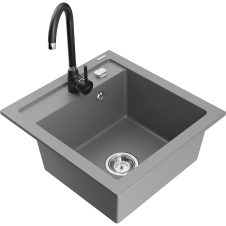 Mexen Vito Granitspüle 1-Becken mit Küchenarmatur Telma, Grau - 6503-71-670200-70