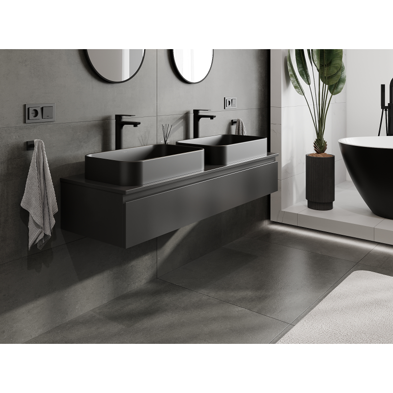 Mexen Orio Badezimmerschrank unter Waschbecken 140 cm, 1 Schublade, schwarz matt - 91A10-14023-1-BF71