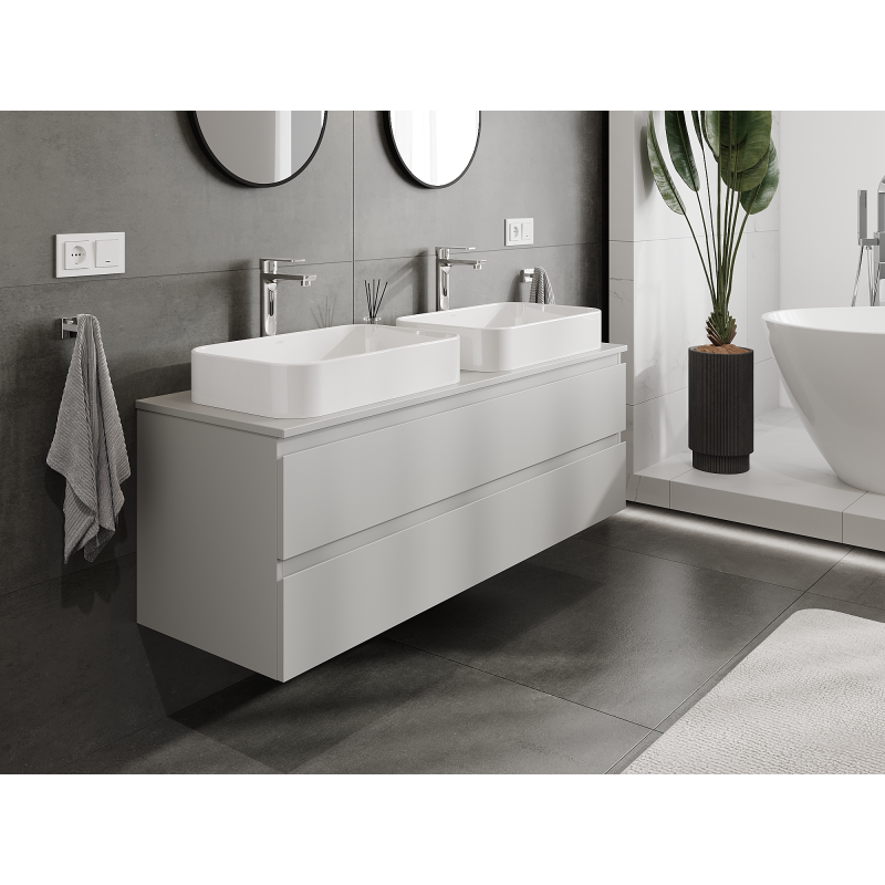Mexen Orio Badezimmerschrank für 140 cm Waschbecken, 2 Schubladen, Grau Matt - 91A10-14047-2-BFF62