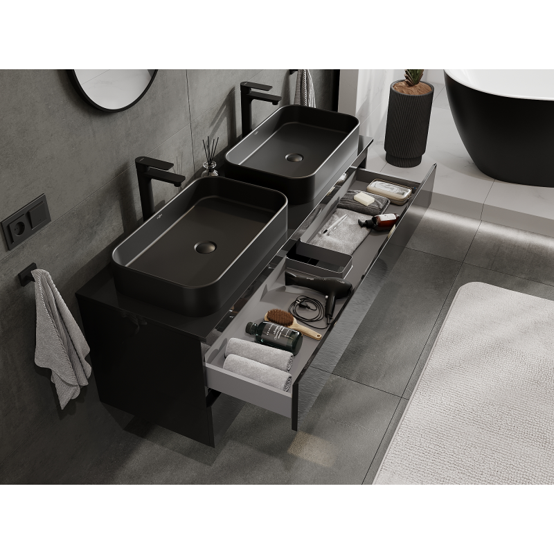 Mexen Orio Badezimmer-Unterschrank 140 cm, 2 Schubladen, schwarz glänzend - 91A10-14047-2-BFF70