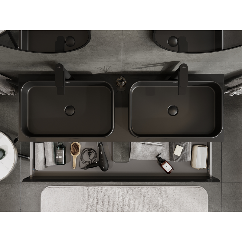 Mexen Orio Badezimmer-Unterschrank 140 cm, 2 Schubladen, schwarz glänzend - 91A10-14047-2-BFF70