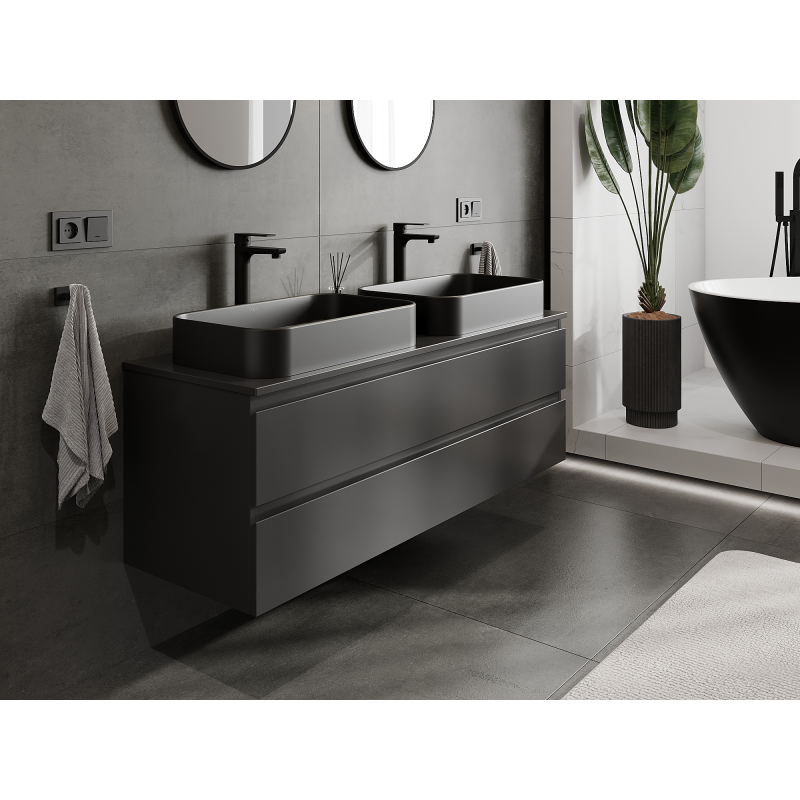 Mexen Orio Badezimmerschrank unter Waschbecken 140 cm, 2 Schubladen, schwarz matt - 91A10-14047-2-BFF71