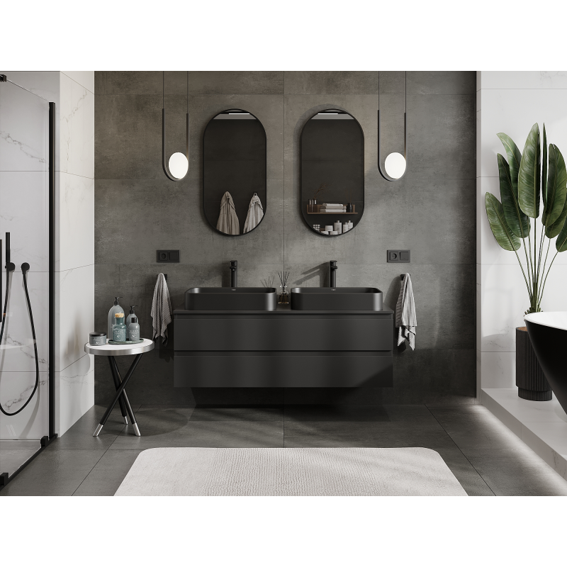 Mexen Orio Badezimmerschrank unter Waschbecken 140 cm, 2 Schubladen, schwarz matt - 91A10-14047-2-BFF71