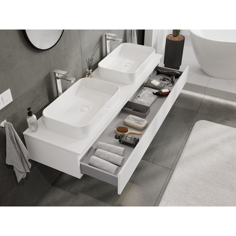 Mexen Orio Badezimmer-Waschtischschrank 160 cm, 1 Schublade, weiß matt - 91A10-16023-1-BF01