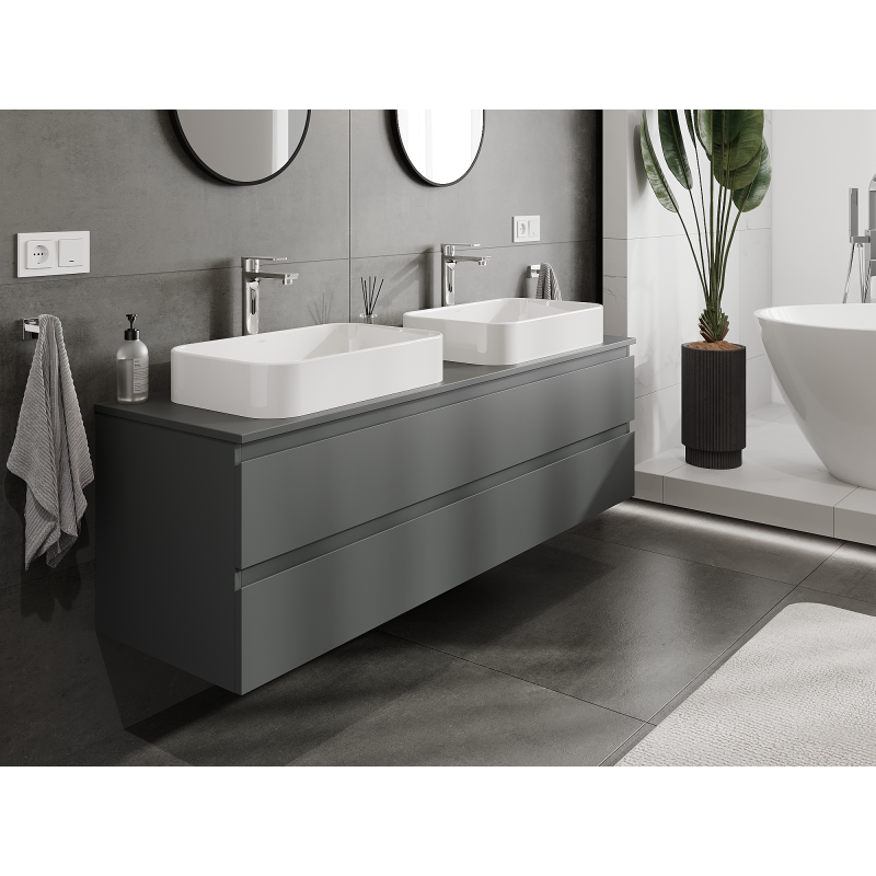 Mexen Orio Badezimmer-Waschtischunterschrank 160 cm, 2 Schubladen, matt Graphit - 91A10-16047-2-BFF66