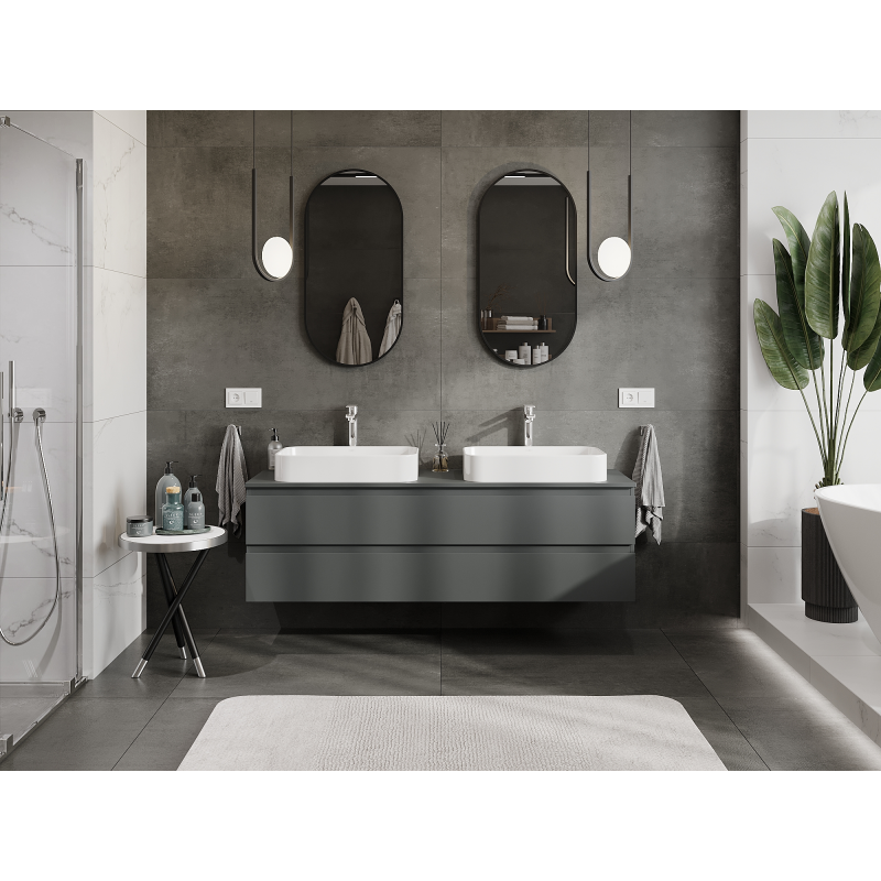 Mexen Orio Badezimmer-Waschtischunterschrank 160 cm, 2 Schubladen, matt Graphit - 91A10-16047-2-BFF66