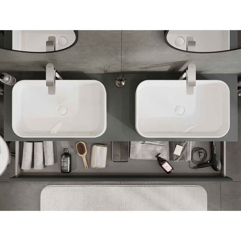 Mexen Orio Badezimmer-Waschtischunterschrank 160 cm, 2 Schubladen, matt Graphit - 91A10-16047-2-BFF66