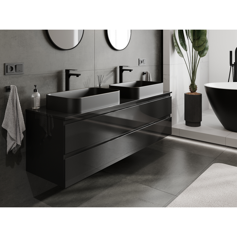 Mexen Orio Badezimmerschrank unter dem Waschbecken 160 cm, 2 Schubladen, Schwarz Glanz - 91A10-16047-2-BFF70