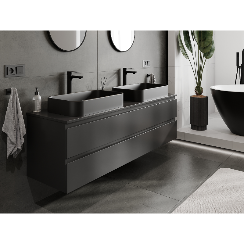 Mexen Orio Badezimmerschrank unter Waschbecken 160 cm, 2 Schubladen, schwarz matt - 91A10-16047-2-BFF71
