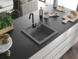 Mexen Vito Granitspüle 1-Becken mit Küchenarmatur Telma, grau - 6503-71-670200-70-B