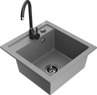 Mexen Vito Granitspüle 1-Becken mit Küchenarmatur Telma, grau - 6503-71-670200-70-B