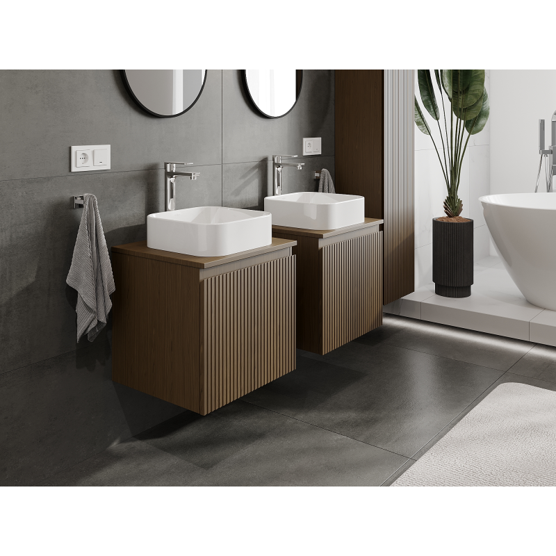 Mexen Rivel Badezimmerschrank für Waschbecken 50 cm, 1 Schublade, gerillt, Nussbaum - 91A20-05047-1-BF86