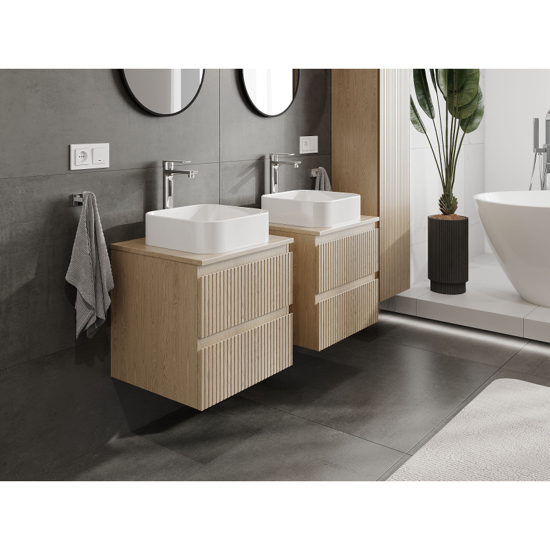 Mexen Rivel 50 cm Badezimmer-Unterschrank, 2 Schubladen, geriffelt, Eiche - 91A20-05047-2-BFF81