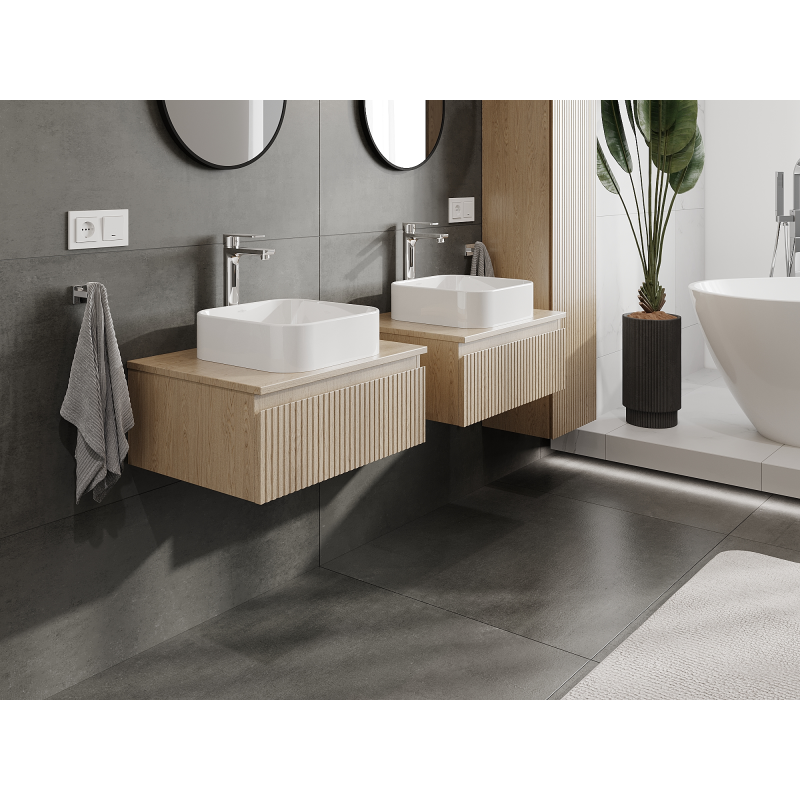Mexen Rivel Badezimmerschrank unter Waschbecken 60 cm, 1 Schublade, geriffelt, Eiche - 91A20-06023-1-BF81