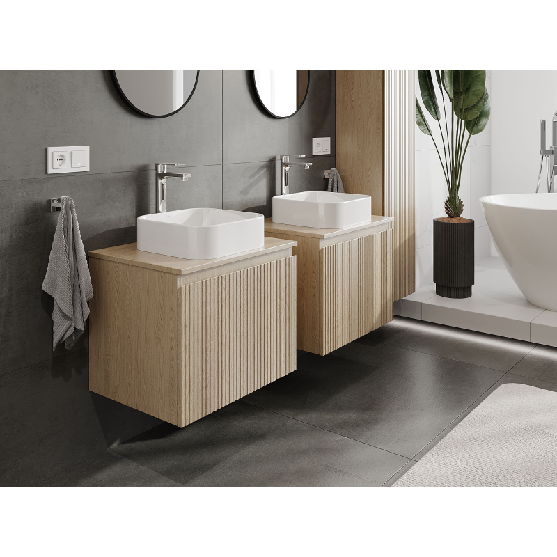 Mexen Rivel Badezimmerschrank für Waschbecken 60 cm, 1 Schublade, geriffelt, Eiche - 91A20-06047-1-BF81