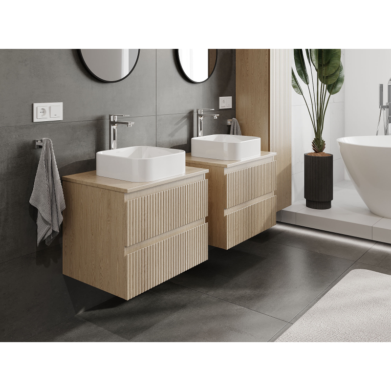 Mexen Rivel Badezimmer-Unterschrank 60 cm, 2 Schubladen, gerillt, Eiche - 91A20-06047-2-BFF81