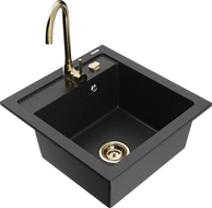 Mexen Vito Granitspüle 1-beckig mit Küchenarmatur Telma, schwarz/silber metallic - 6503-73-670200-50