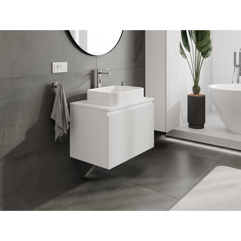 Mexen Rivel Badezimmerschrank unter Waschbecken 70 cm, 1 Schublade, geriffelt, weiß matt - 91A20-07047-1-BF01