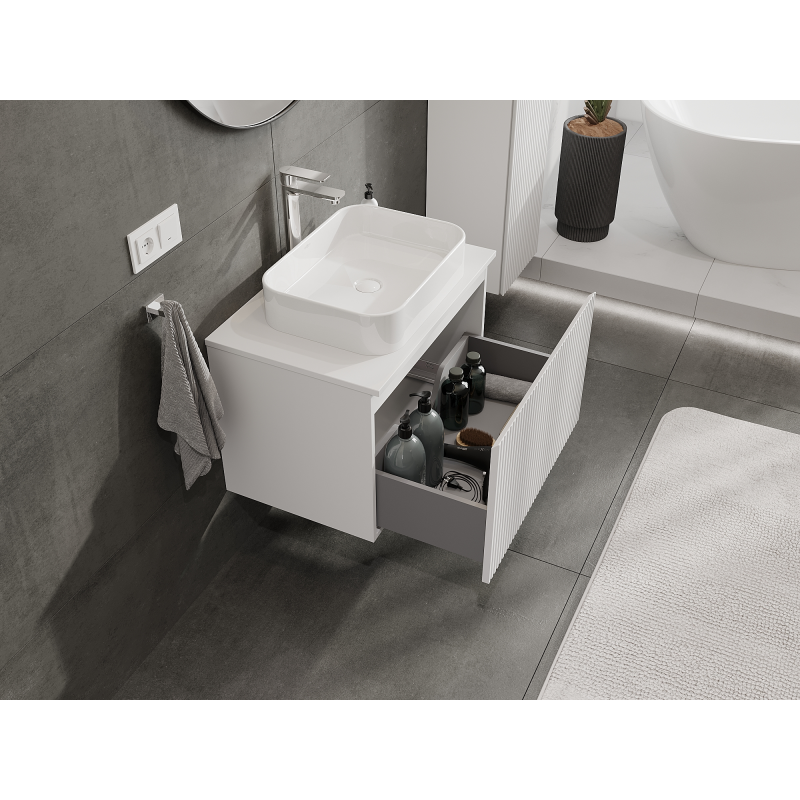 Mexen Rivel Badezimmerschrank unter Waschbecken 70 cm, 1 Schublade, geriffelt, weiß matt - 91A20-07047-1-BF01