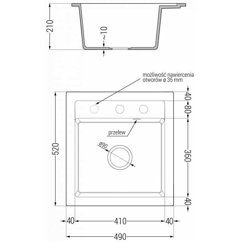 Mexen Vito Granitspüle 1-becken mit Küchenarmatur Telma, Schwarz/Silber Metallic - 6503-73-670200-70-B