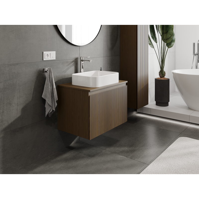 Mexen Rivel Badezimmer-Unterschrank 70 cm, 1 Schublade, geriffelt, Nussbaum - 91A20-07047-1-BF86