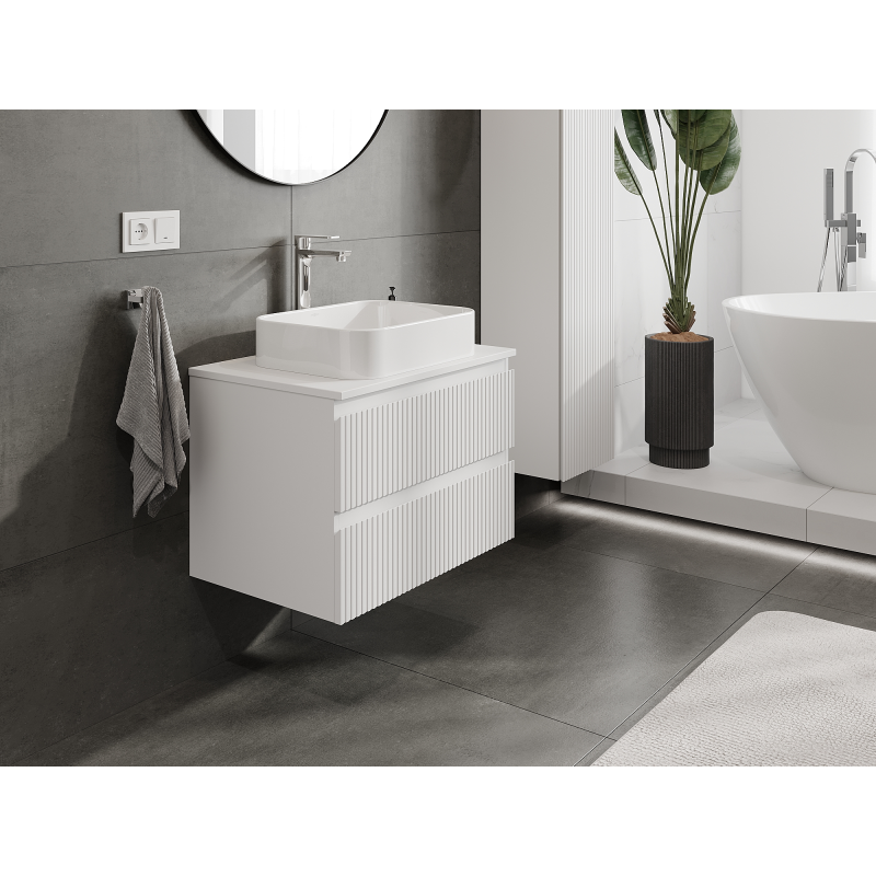 Mexen Rivel Badezimmerschrank für Waschbecken 70 cm, 2 Schubladen, geriffelt, weiß matt - 91A20-07047-2-BFF01