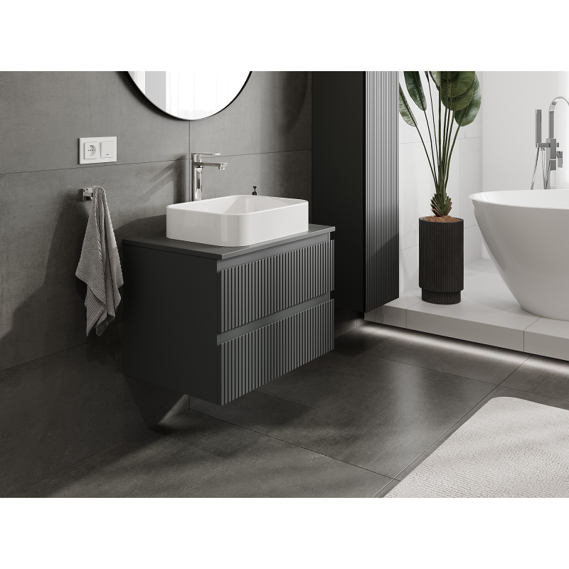 Mexen Rivel Badezimmer-Unterschrank 70 cm, 2 Schubladen, geriffelt, matt Graphit - 91A20-07047-2-BFF66