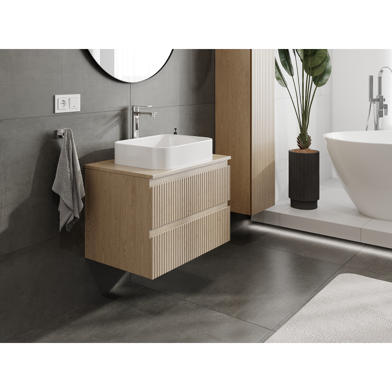Mexen Rivel Badezimmer-Unterschrank 70 cm, 2 Schubladen, geriffelt, Eiche - 91A20-07047-2-BFF81