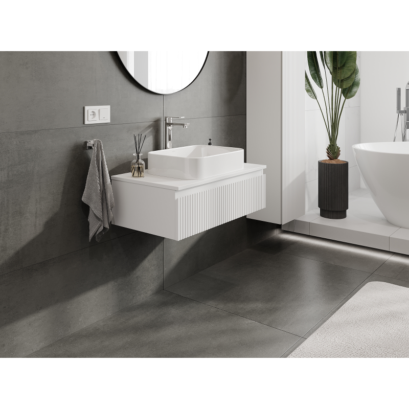 Mexen Rivel Badezimmerschrank für Waschbecken 80 cm, 1 Schublade, geriffelt, weiß matt - 91A20-08023-1-BF01