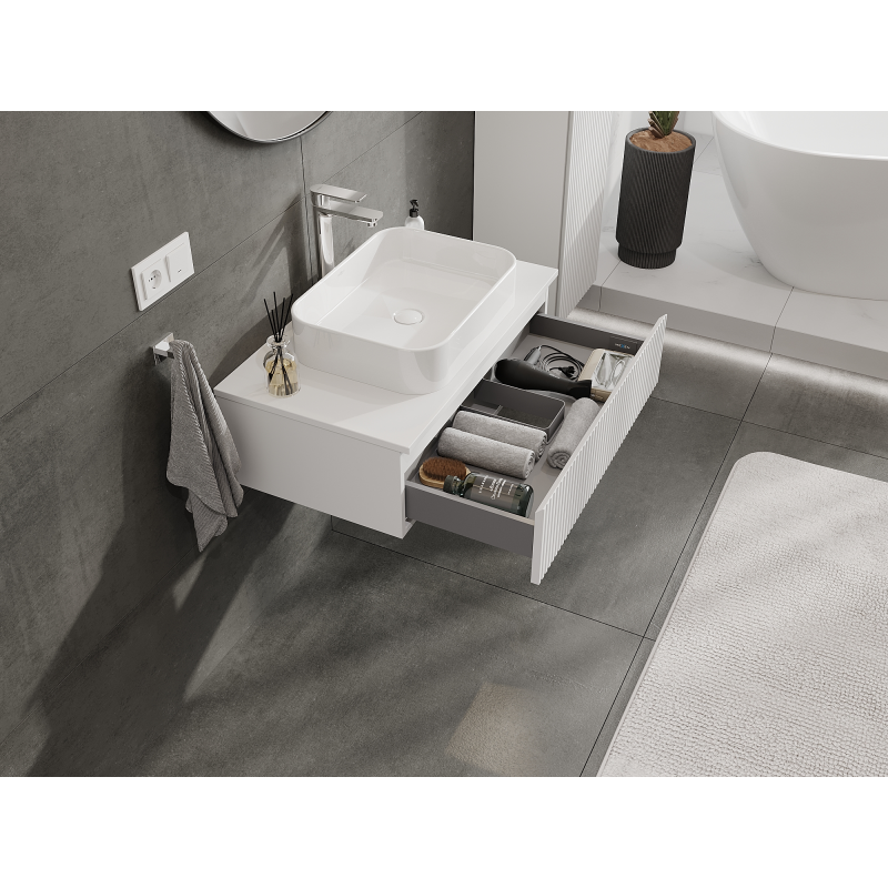 Mexen Rivel Badezimmerschrank für Waschbecken 80 cm, 1 Schublade, geriffelt, weiß matt - 91A20-08023-1-BF01