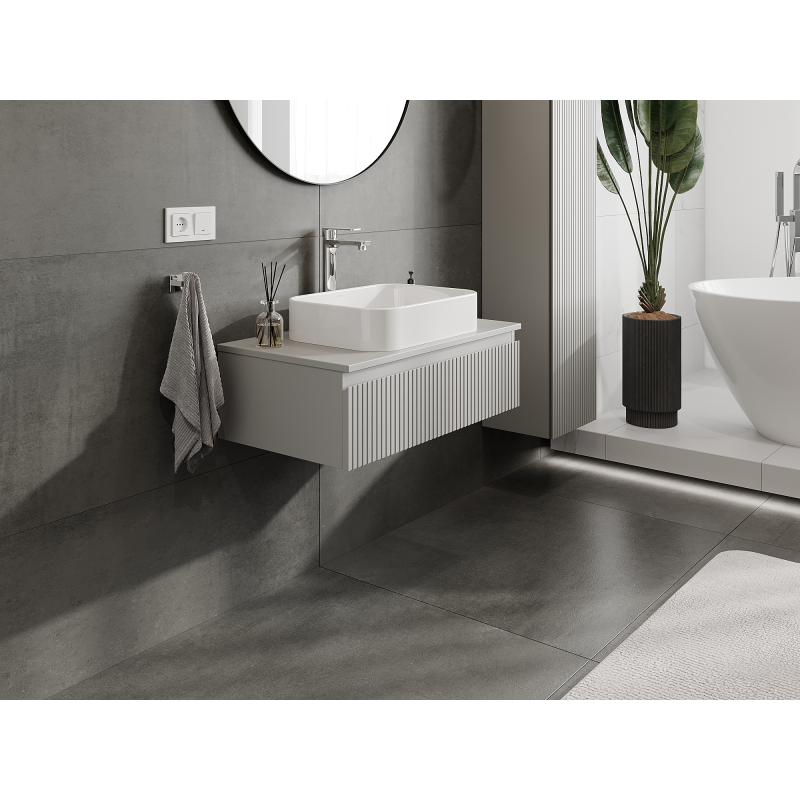 Mexen Rivel Badezimmer-Unterschrank 80 cm, 1 Schublade, geriffelt, grau matt - 91A20-08023-1-BF62
