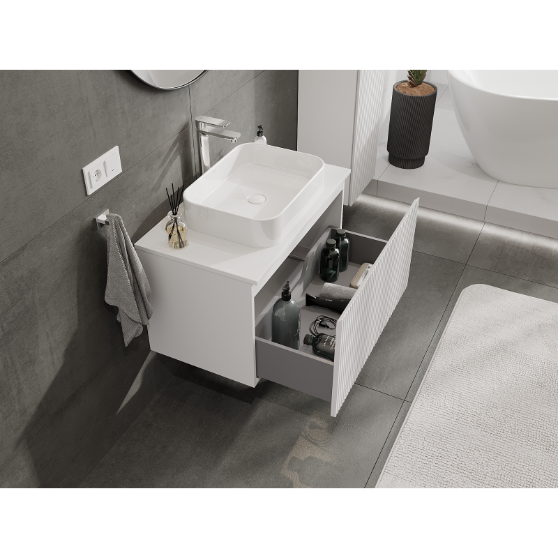 Mexen Rivel Badezimmerschrank 80 cm, 1 Schublade, gerillt, weiß matt - 91A20-08047-1-BF01