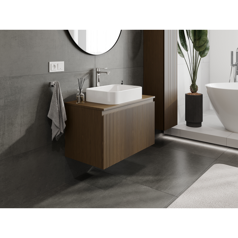 Mexen Rivel Badezimmer-Unterschrank 80 cm, 1 Schublade, geriffelt, Nussbaum - 91A20-08047-1-BF86