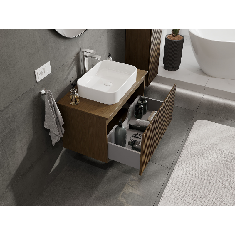 Mexen Rivel Badezimmer-Unterschrank 80 cm, 1 Schublade, geriffelt, Nussbaum - 91A20-08047-1-BF86