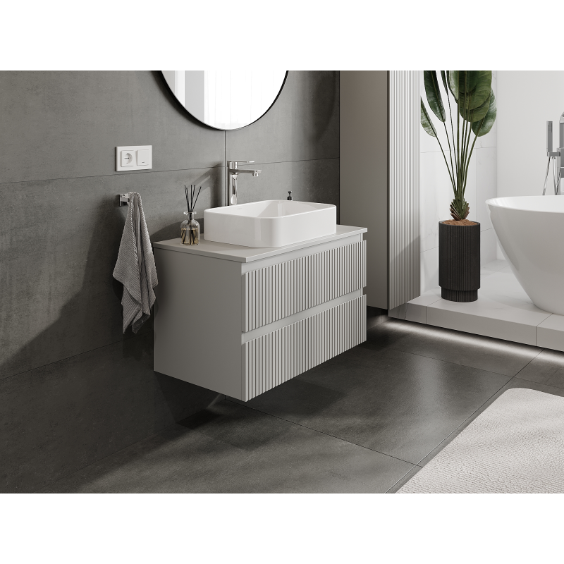 Mexen Rivel Badezimmerschrank für Waschbecken 80 cm, 2 Schubladen, geriffelt, grau matt - 91A20-08047-2-BFF62