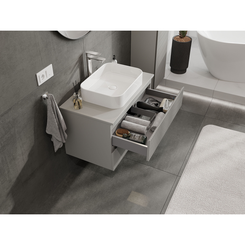 Mexen Rivel Badezimmerschrank für Waschbecken 80 cm, 2 Schubladen, geriffelt, grau matt - 91A20-08047-2-BFF62