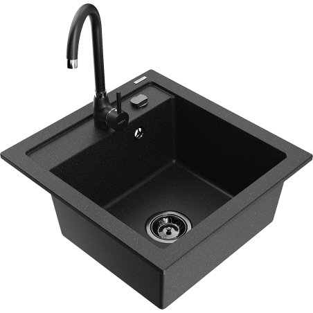 Mexen Vito Granitspüle 1-Becken mit Küchenarmatur Telma, schwarz/silber metallisch - 6503-73-670200-70-B