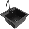Mexen Vito Granitspüle 1-becken mit Küchenarmatur Telma, Schwarz/Silber Metallic - 6503-73-670200-70-B