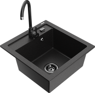 Mexen Vito Granitspüle 1-becken mit Küchenarmatur Telma, Schwarz/Silber Metallic - 6503-73-670200-70-B