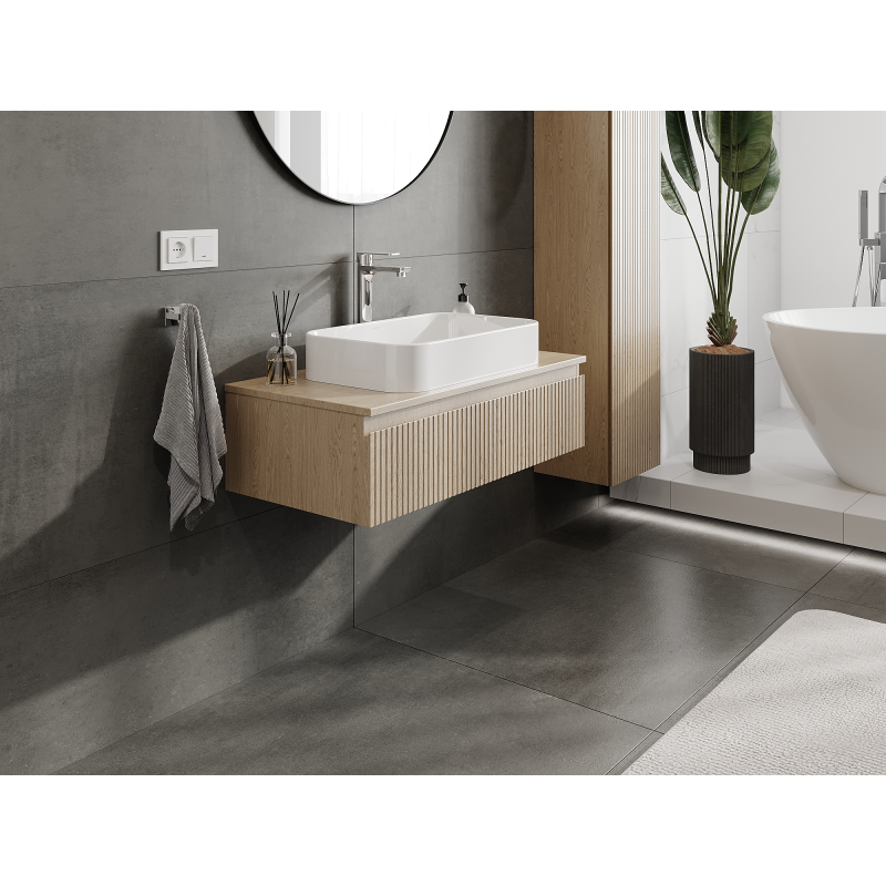 Mexen Rivel Badezimmerschrank unter dem Waschbecken 90 cm, 1 Schublade, geriffelt, Eiche - 91A20-09023-1-BF81