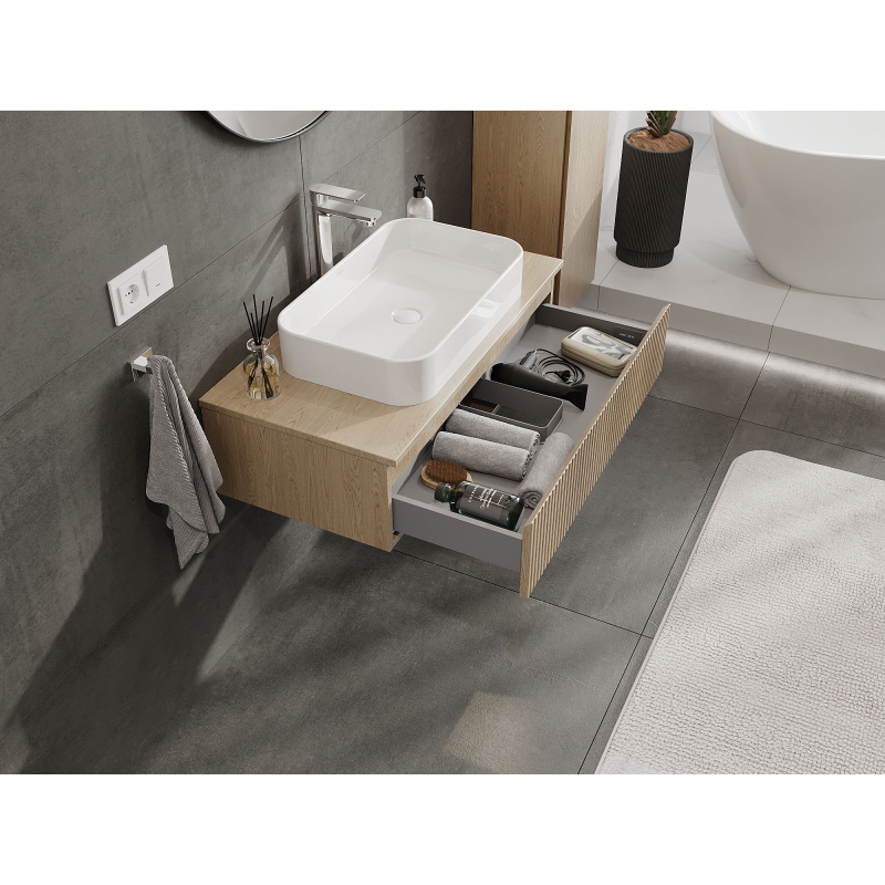 Mexen Rivel Badezimmerschrank unter dem Waschbecken 90 cm, 1 Schublade, geriffelt, Eiche - 91A20-09023-1-BF81