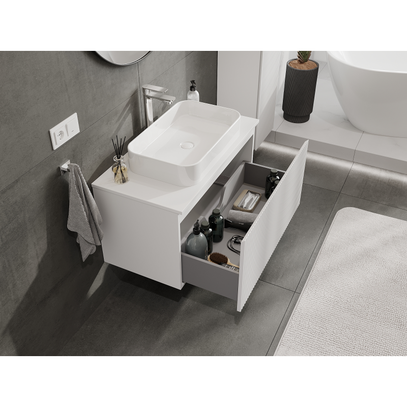 Mexen Rivel Badezimmer-Unterschrank 90 cm, 1 Schublade, gerillt, mattweiß - 91A20-09047-1-BF01