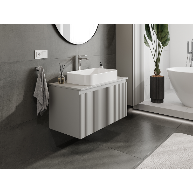 Mexen Rivel Badezimmerschrank für Waschbecken 90 cm, 1 Schublade, gerillt, graumatt - 91A20-09047-1-BF62