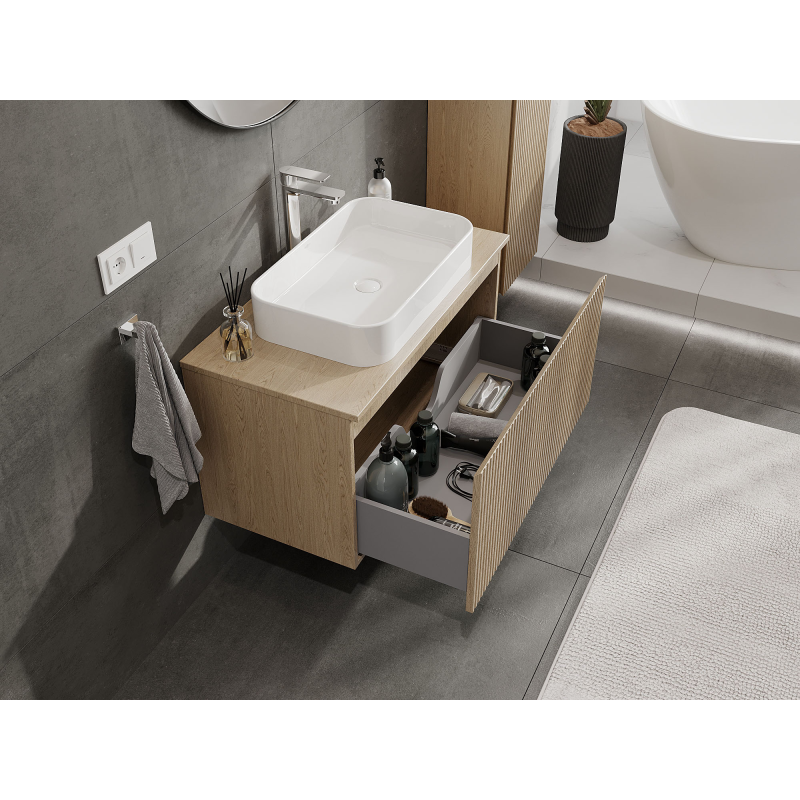 Mexen Rivel Badezimmer-Unterschrank 90 cm, 1 Schublade, gerillt, Eiche - 91A20-09047-1-BF81
