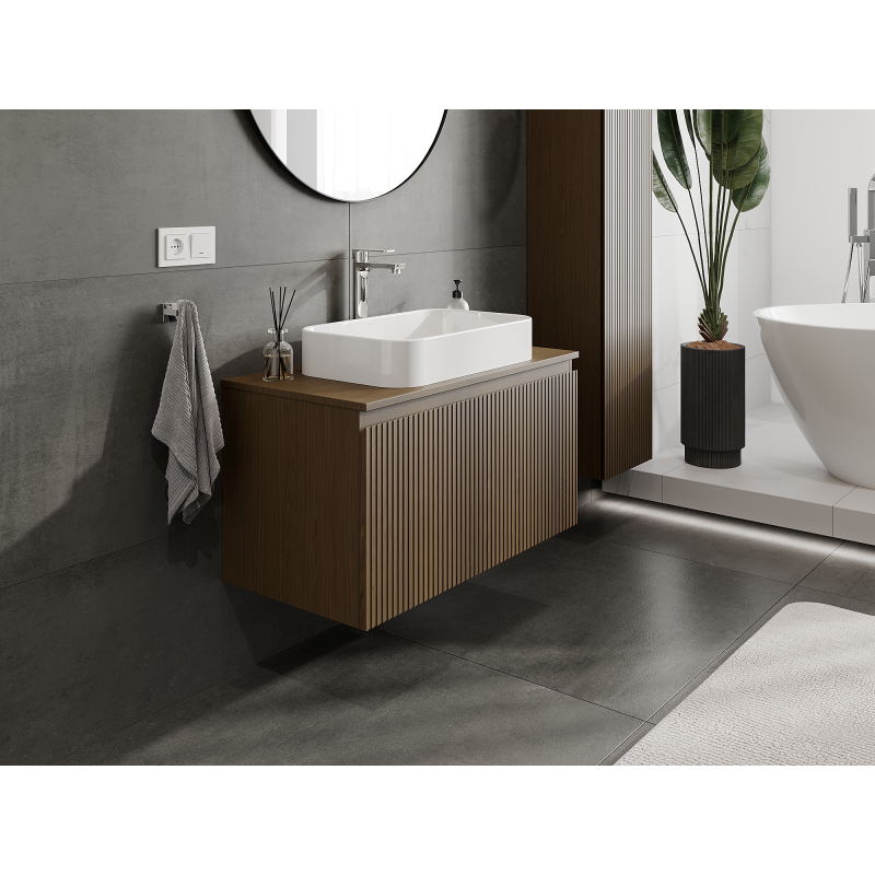 Mexen Rivel Badezimmer-Unterschrank 90 cm, 1 Schublade, geriffelt, Nussbaum - 91A20-09047-1-BF86