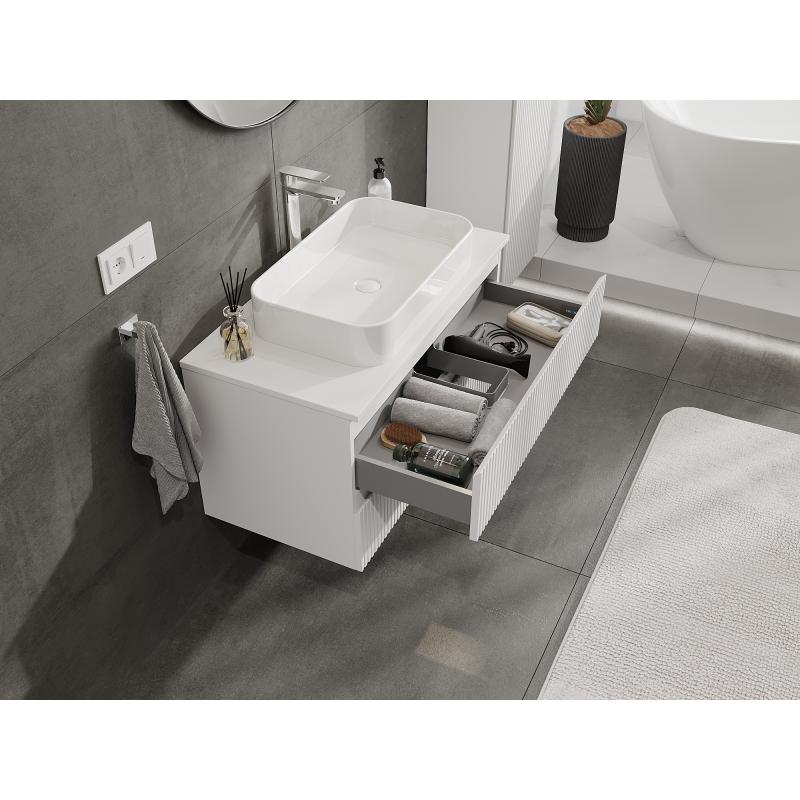 Mexen Rivel Badezimmerschrank 90 cm, 2 Schubladen, geriffelt, weiß matt - 91A20-09047-2-BFF01