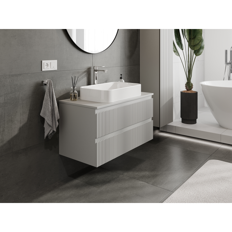 Mexen Rivel Unterschrank für das Badezimmer 90 cm, 2 Schubladen, geriffelt, grau matt - 91A20-09047-2-BFF62