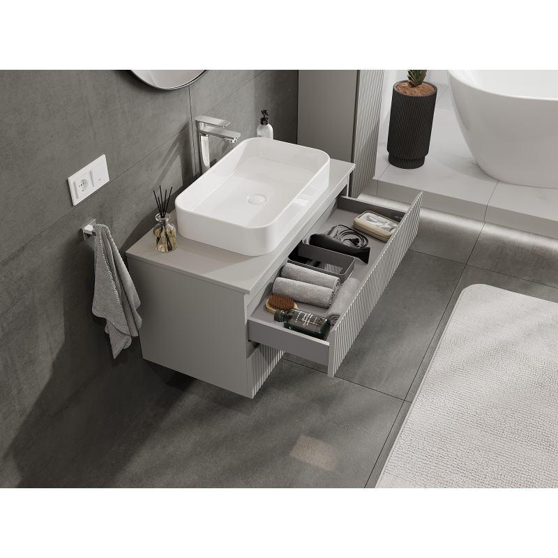 Mexen Rivel Unterschrank für das Badezimmer 90 cm, 2 Schubladen, geriffelt, grau matt - 91A20-09047-2-BFF62