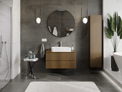 Mexen Rivel Badezimmerschrank für Waschbecken 90 cm, 2 Schubladen, geriffelt, Nussbaum - 91A20-09047-2-BFF86